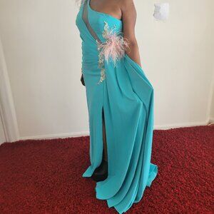 One Shoulder Gown with Sheer Embellished Cut Out